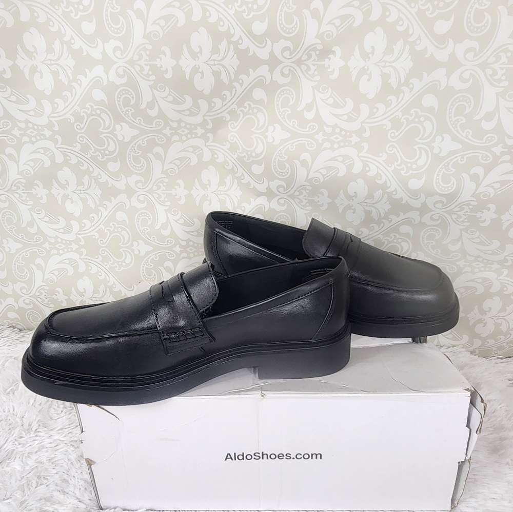 NIB Aldo Women's Verima-001 Classic Leather Black Slip-On Loafers